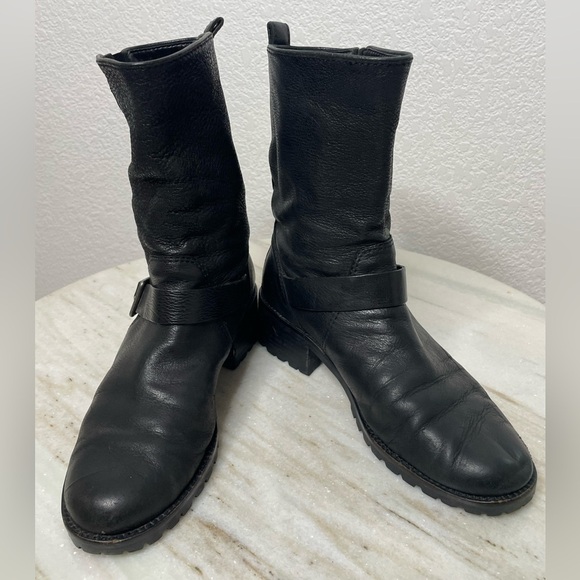 Cole Haan boots moto buckle leather hemlock black sz 8 biker women - Picture 2 of 12